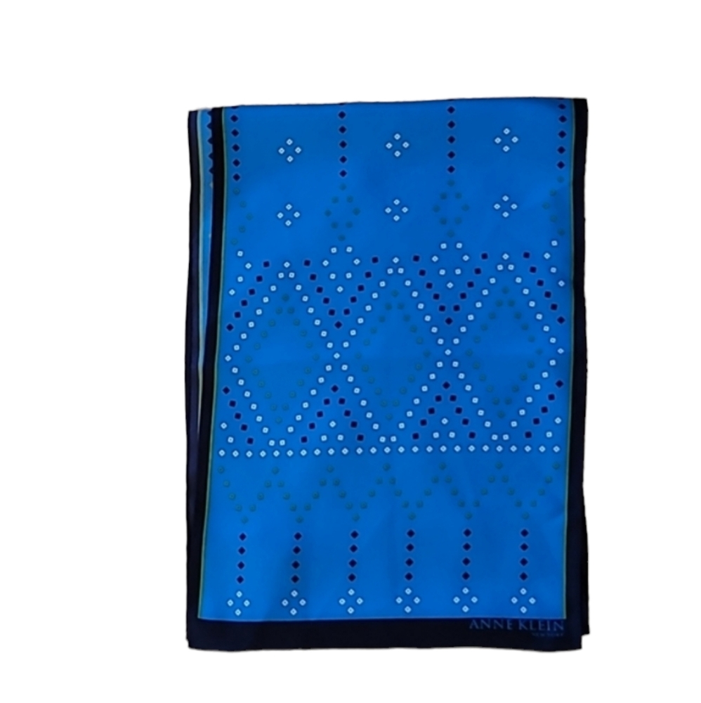 Anne Klein New York  Blue 100% silk Geometric Long Sash Scarf NWT